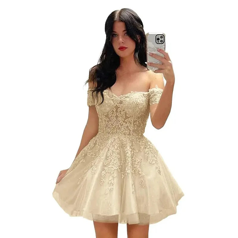 Vestido de Fiesta Corto para Mujer, Elegante, 2025, Encaje Negro, Ajustado, Vestido de Noche, Talla Grande, Quinceañera