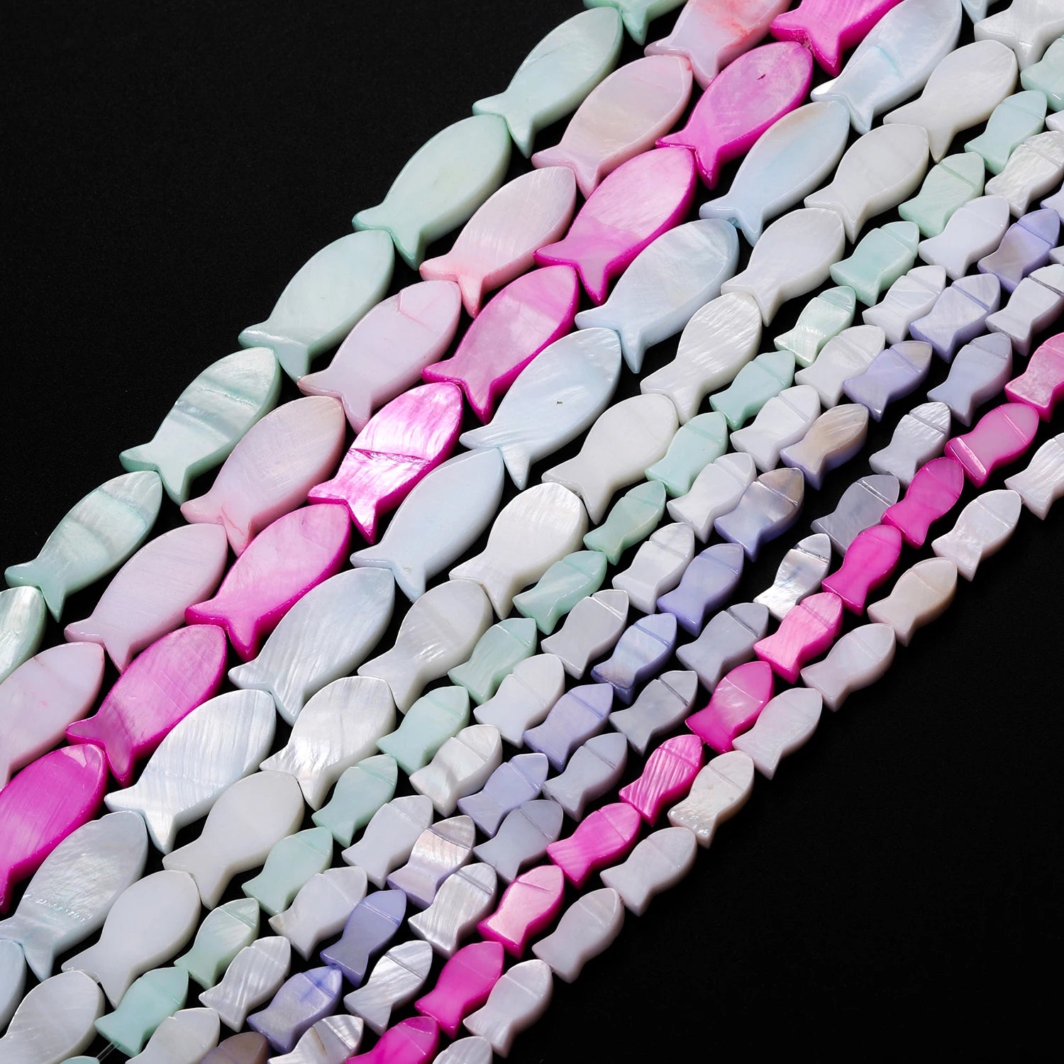 Conchas naturales de agua dulce con forma de pez, concha de nácar teñida multicolor, cuentas espaciadoras sueltas para fabricación de joyería, pulsera DIY