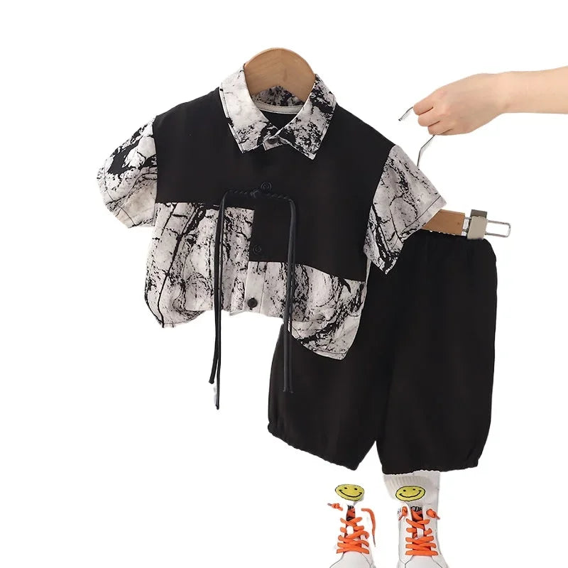 Verano niños estilo nacional ropa para niños camisa pantalones cortos 2 unids/set ropa de moda para niños chándal 1 2 3 4 5 años