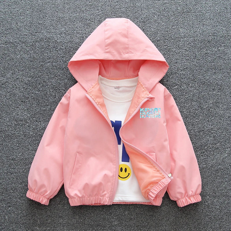Chaqueta Cortavientos para Niñas Adolescentes K-pop Demon Hunters 2026 Primavera Otoño, Chaqueta con Capucha Estampada de Dibujos Animados, Ropa Exterior Impermeable