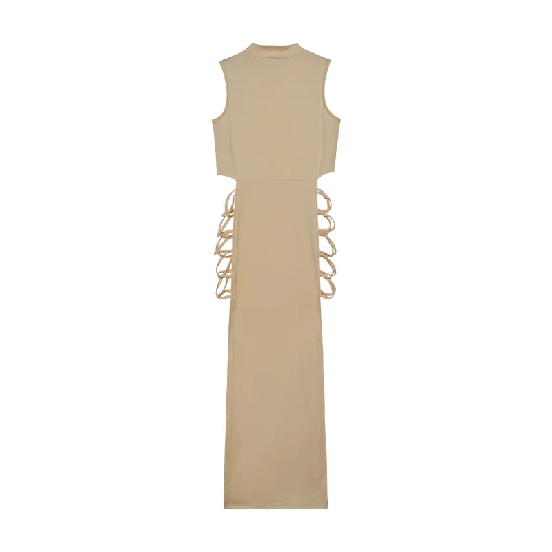 Vestido con corte entrecruzado, vestido sexy ajustado sin mangas con cuello simulado, ropa de mujer