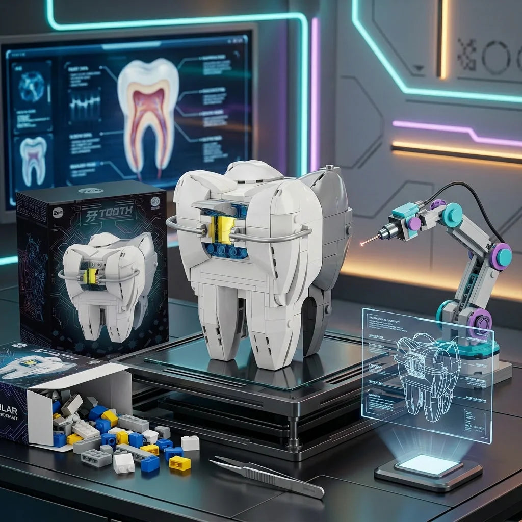 Set de Bloques de Construcción Mecánicos de Dientes, Modelo de Estructura Oral, Ladrillos con LED, Juguete Educativo de Ensamblaje para Niños, Regalo de Cumpleaños