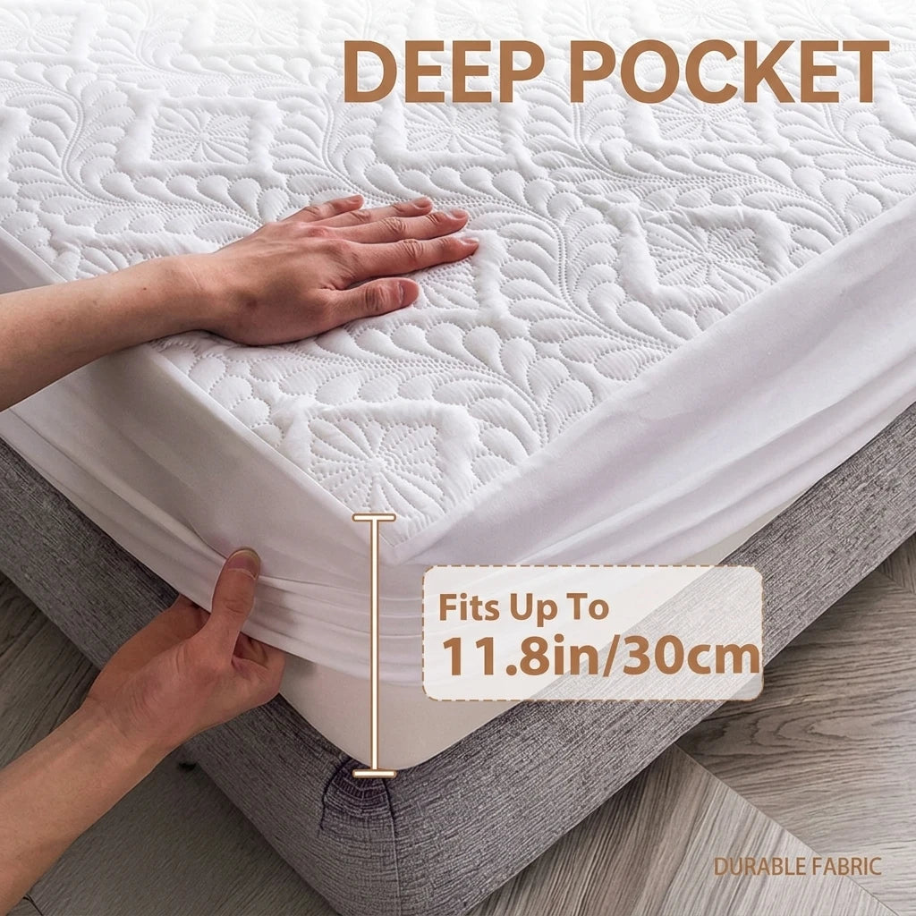 Protector de Colchón Acolchado Impermeable y Grueso, Antideslizante y Antipolvo, Ajustable, Transpirable, para Mayor Comodidad