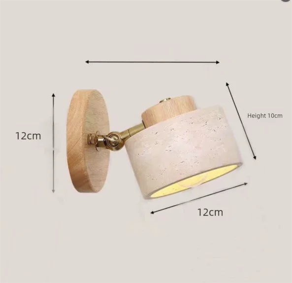 Lámpara de pared para cabecera de dormitorio wabi-sabi de estilo japonés con piedra de cueva amarilla, estudio retro en familia, lámpara de pared giratoria con interruptor para