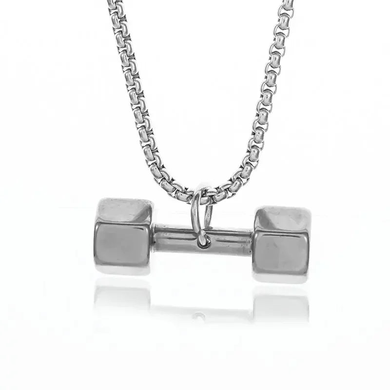 Colgante de mancuernas de levantamiento de pesas de acero inoxidable para hombre musculoso, collar de barra para culturismo, joyería deportiva para gimnasio para mujer