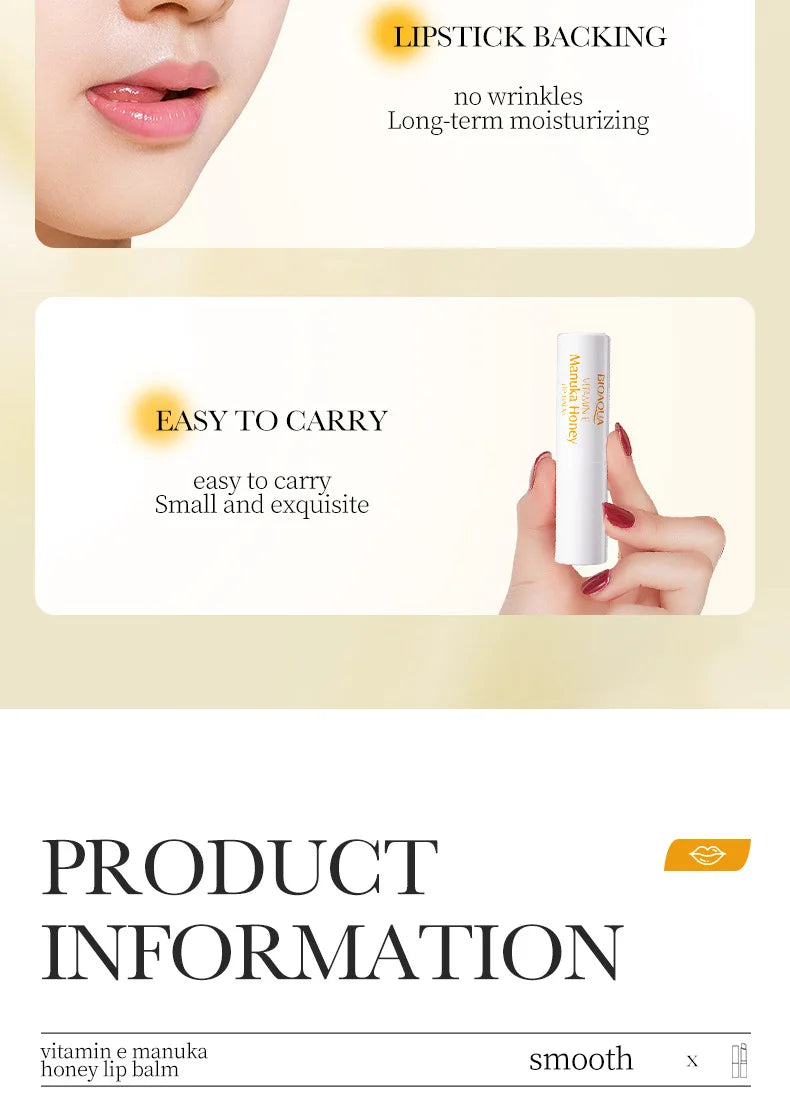 BIOAOUA vitamina E miel bálsamo labial hidratante antigrietas nutritivo lápiz labial labios productos para el cuidado de la piel