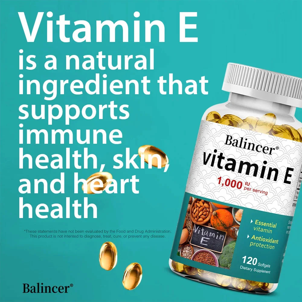 Suplemento de vitamina E, 1000 UI por servicio, potente antioxidante, apoya la piel, el corazón, el cerebro y el sistema inmunológico: sin OGM