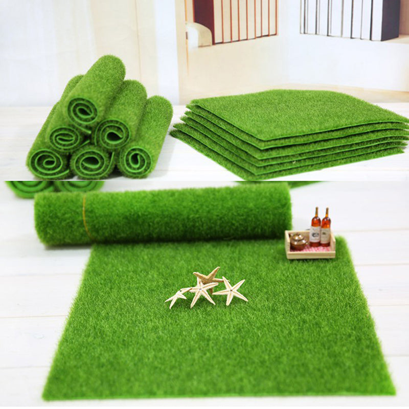 Alfombra de césped de 15cm, alfombras de césped artificiales verdes, musgo de jardín falso para casa de muñecas, calcomanías de juguete, 1 ud.