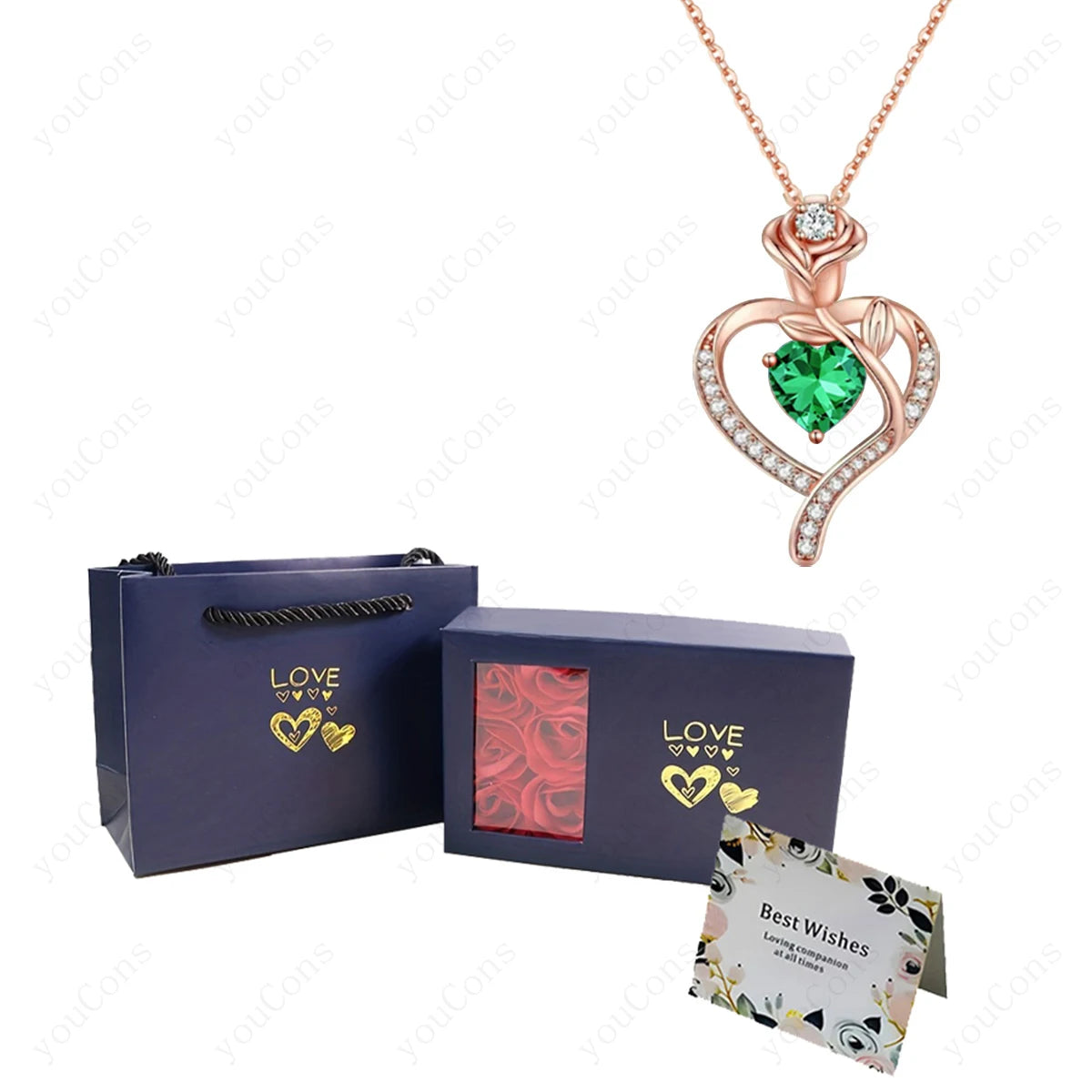 Collares con Colgante de Piedra Natalicia en Forma de Corazón con Caja de Regalo de Rosas para Mujer, Madre, Novia, San Valentín, Navidad, Cumpleaños, Nueva Joyería 2026