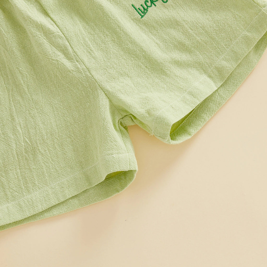 Conjunto de pantalones cortos para niños, camisa de manga corta con letras bordadas y pantalones cortos, traje de verano para vacaciones