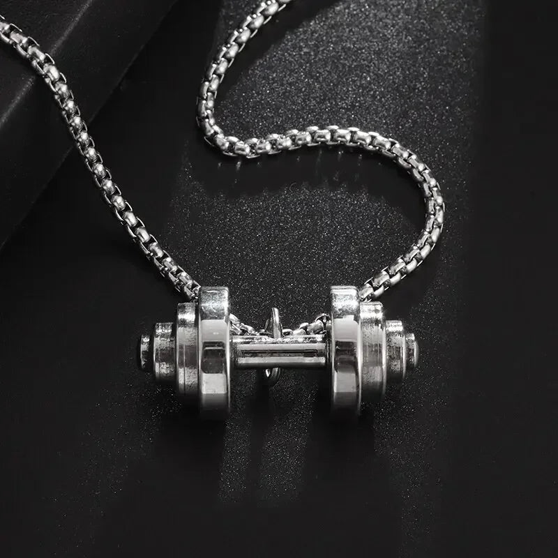 Colgante de mancuernas de levantamiento de pesas de acero inoxidable para hombre musculoso, collar de barra para culturismo, joyería deportiva para gimnasio para mujer