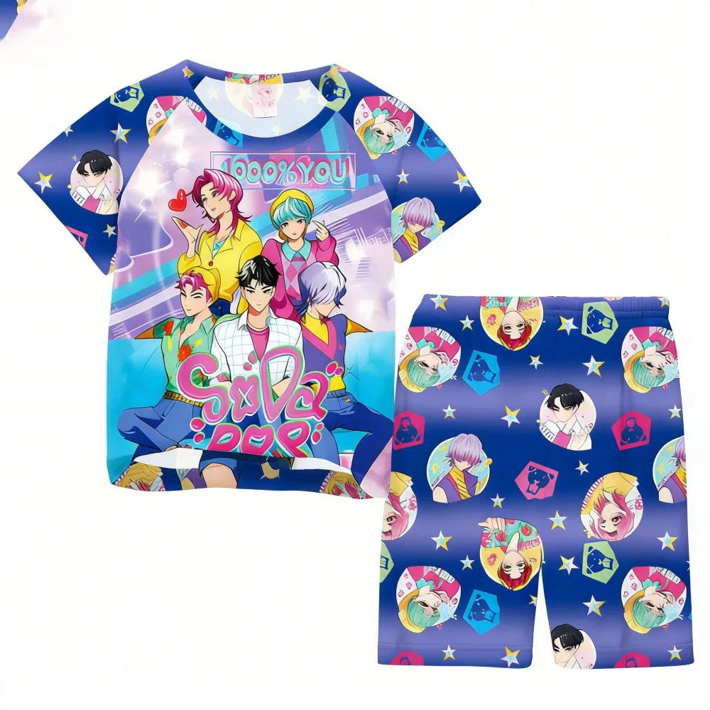 Conjuntos de pijamas para niñas, pijamas de verano para niños pequeños de 3 a 8, 10, 11 y 12 años, Kpop Demon Hunters, camisetas y pantalones cortos, conjunto de pijamas de dos piezas
