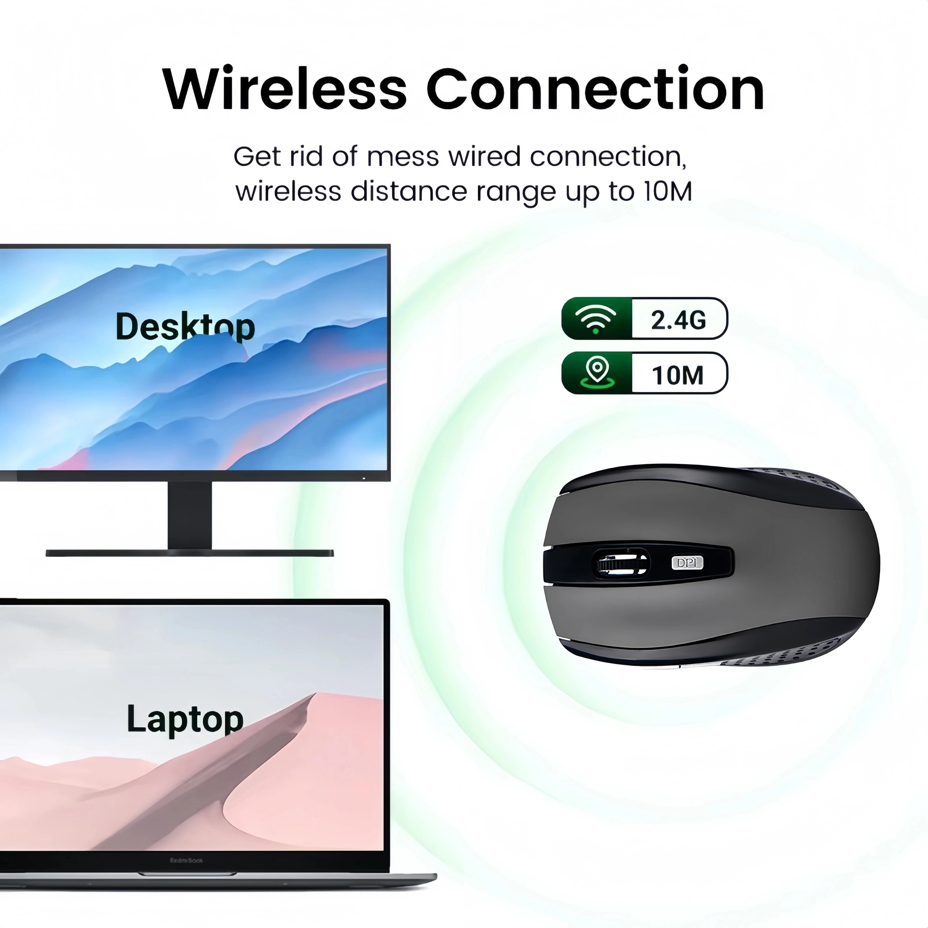 Ratón inalámbrico 2,4G, ratón silencioso, ratón óptico portátil para oficina, 1600 niveles de DPI ajustables para Notebook, PC, portátil, MacBook