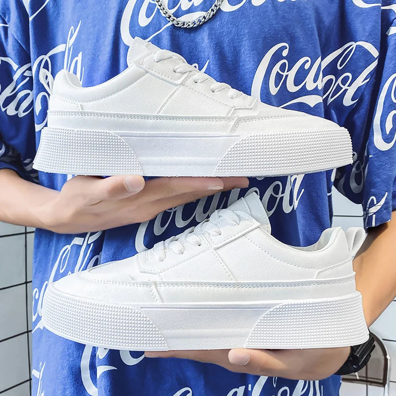 Zapatos blancos para hombre, zapatillas informales de cuero, zapatos de plataforma de tendencia, zapatos vulcanizados cómodos para hombre, Tenis masculinos blancos