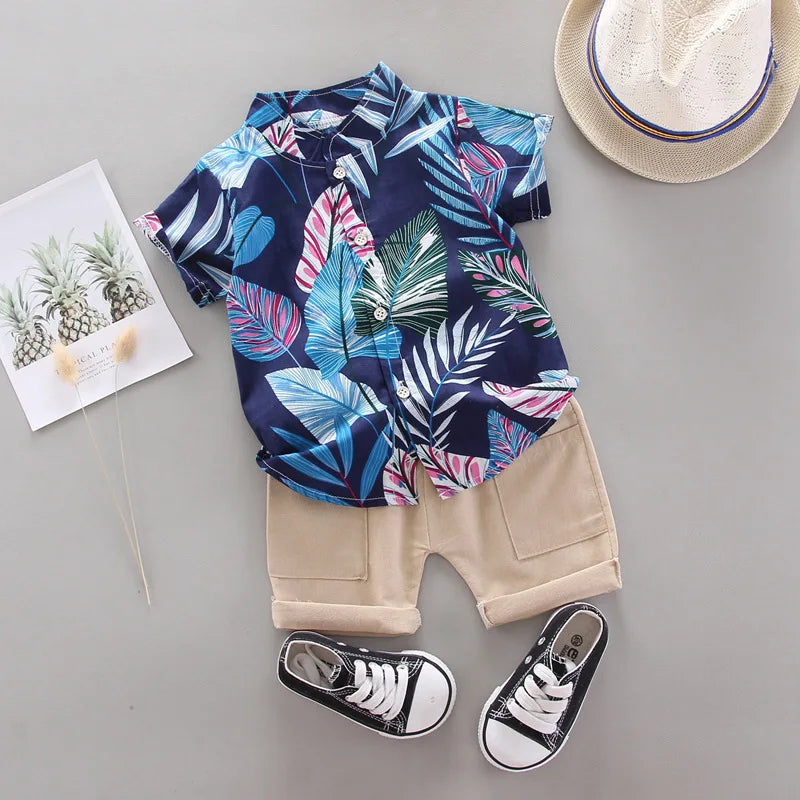 Conjunto de ropa de bebé de 2 uds., trajes infantiles para niños, ropa para niños, traje de moda para bebé, conjunto de ropa informal de verano, pantalones cortos superiores