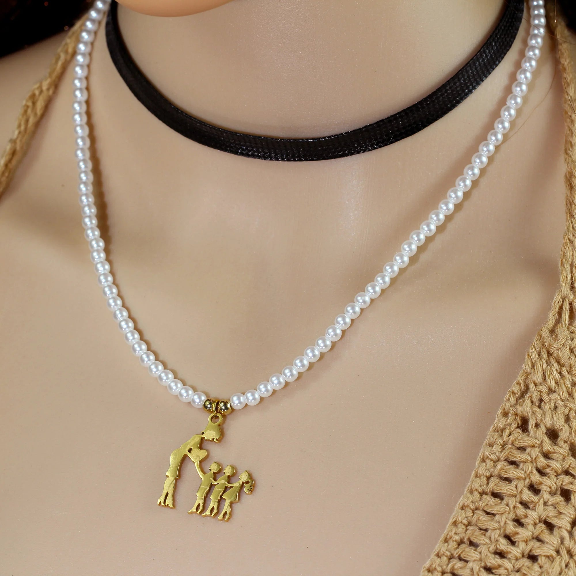 Collar con colgante de perlas para mamá y niño, accesorios decorativos creativos y elegantes, amor, hijo e hija, regalo de cumpleaños para el día de la madre y vacaciones