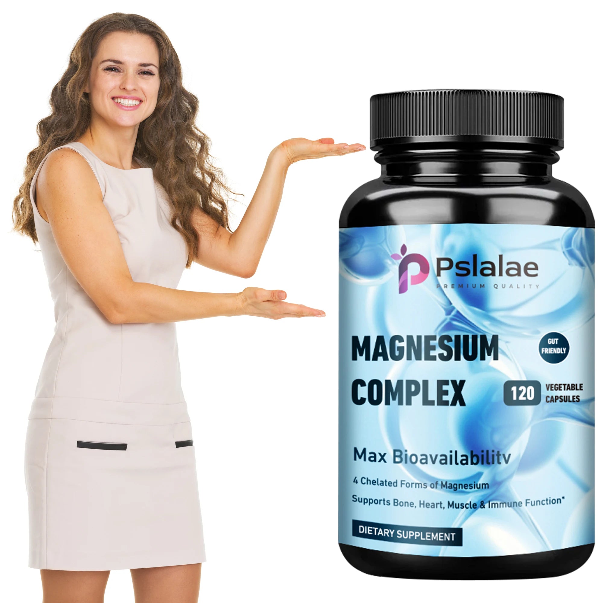Complejo de magnesio-soporta el sueño profundo, promueve el crecimiento muscular, hueso, cerebro, salud del corazón-120 cápsulas