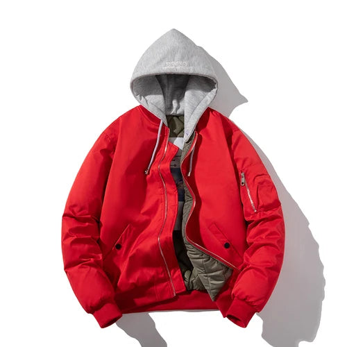 Chaqueta Bomber para hombre y mujer, chaqueta de piloto lisa de otoño e invierno, abrigo de béisbol con capucha Vintage a la moda, cortavientos informal, rojo, rosa, Borgoña