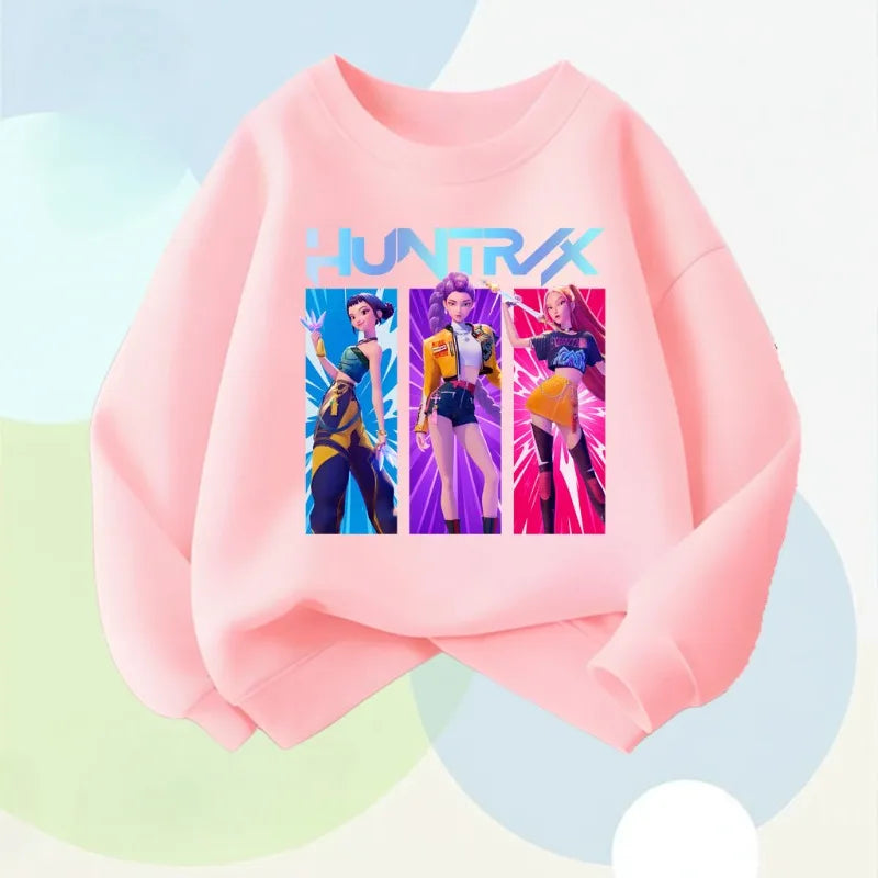 Nuevas camisetas de manga larga para niños, estilo primavera, con estampado de dibujos animados K POP, suéteres casuales para niñas, sudadera con cuello redondo, top transpirable para niños