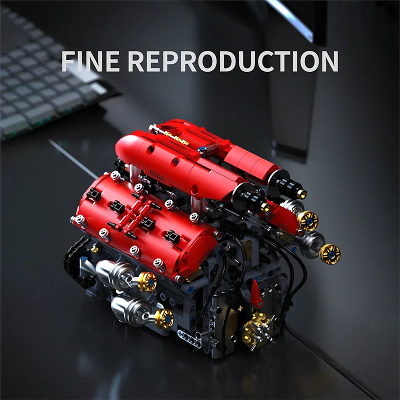 Modelo de motor técnico V8, juego de bloques de construcción con Motor eléctrico, ensamblaje MOC, ladrillos, juguete para niños, regalos de cumpleaños y Navidad, 1370 Uds.