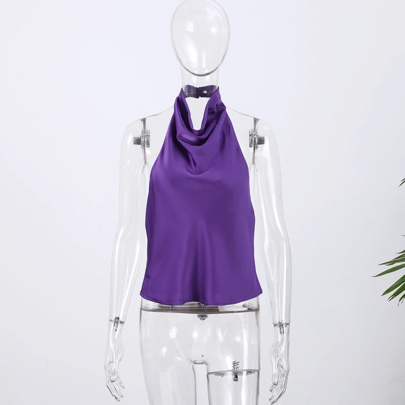 Vestido sin mangas con cuello colgante para mujer, vestido liso de satén con espalda descubierta, vestidos informales de oficina con tirantes finos, nueva Suite de primavera 2025