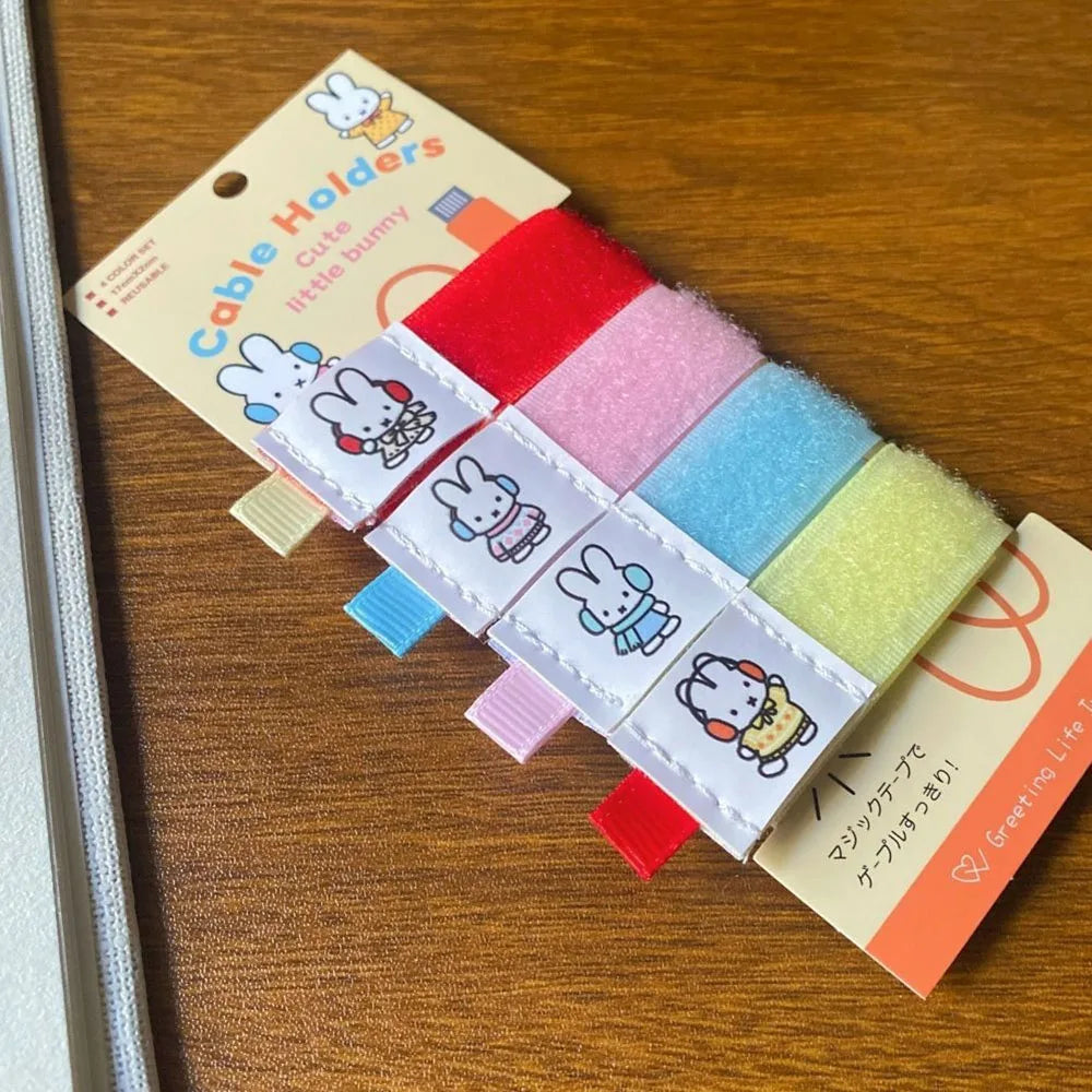 Kawaii Miffy nuevo estilo Cable USB cuerda de almacenamiento conejo de dibujos animados bordado impresión portátil cuerda elástica Cable organizador regalo para niña