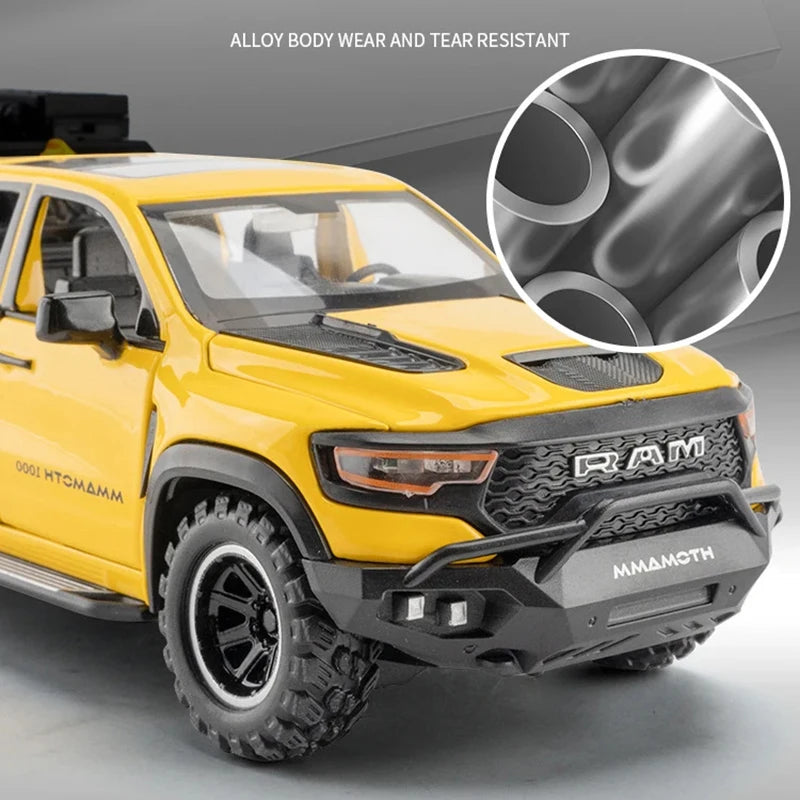 1:32 Dodge RAM Mammoth camioneta todoterreno aleación coche de juguete modelo sonido y luz colección regalo para niños chico
