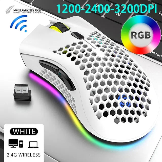 Ratón inalámbrico BM600 para juegos, periférico con luz RGB, recargable por USB, 2,4G, bonito