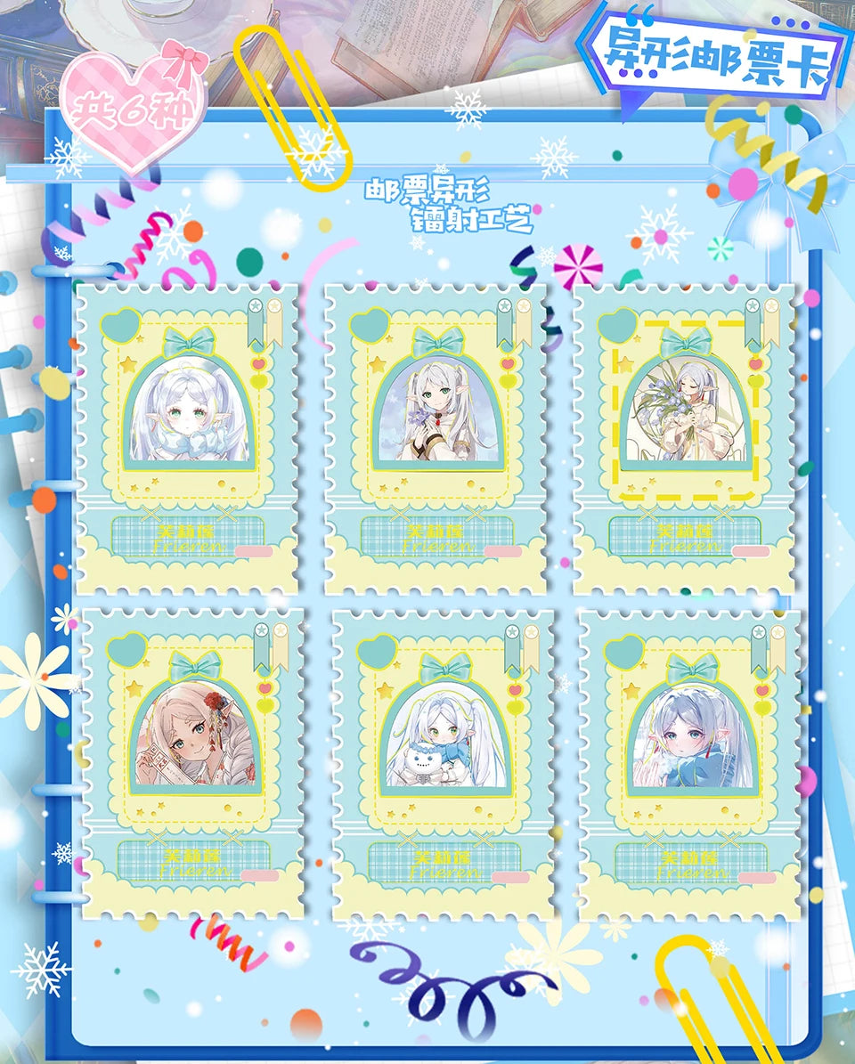 Frieren: Tarjeta de colección de Anime Beyond Journey's End, hermosa y exquisita tarjetas de personajes de raíz de billete láser, juguetes de mesa familiares