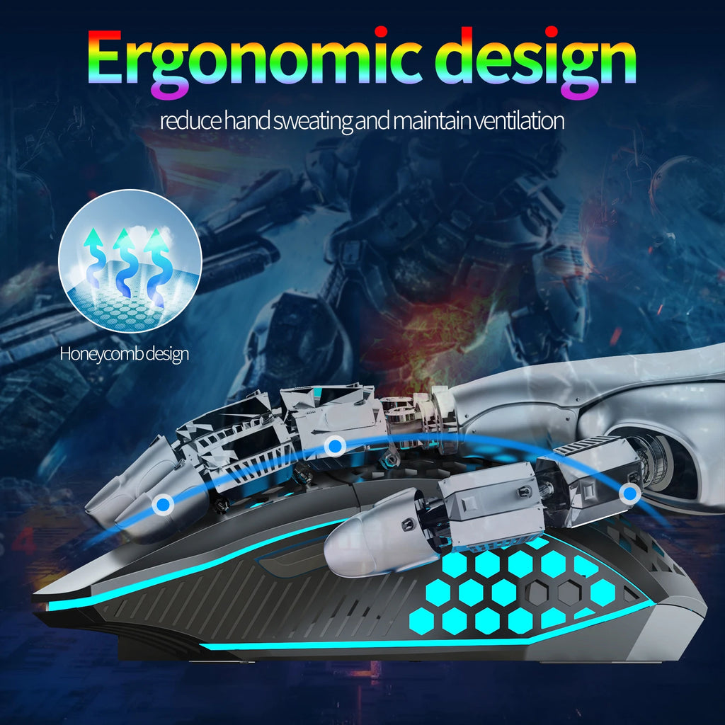 Ratón inalámbrico para juegos: diseño ergonómico con iluminación RGB, carga USB tipo C, carcasa de panal, diestro, precisión óptica