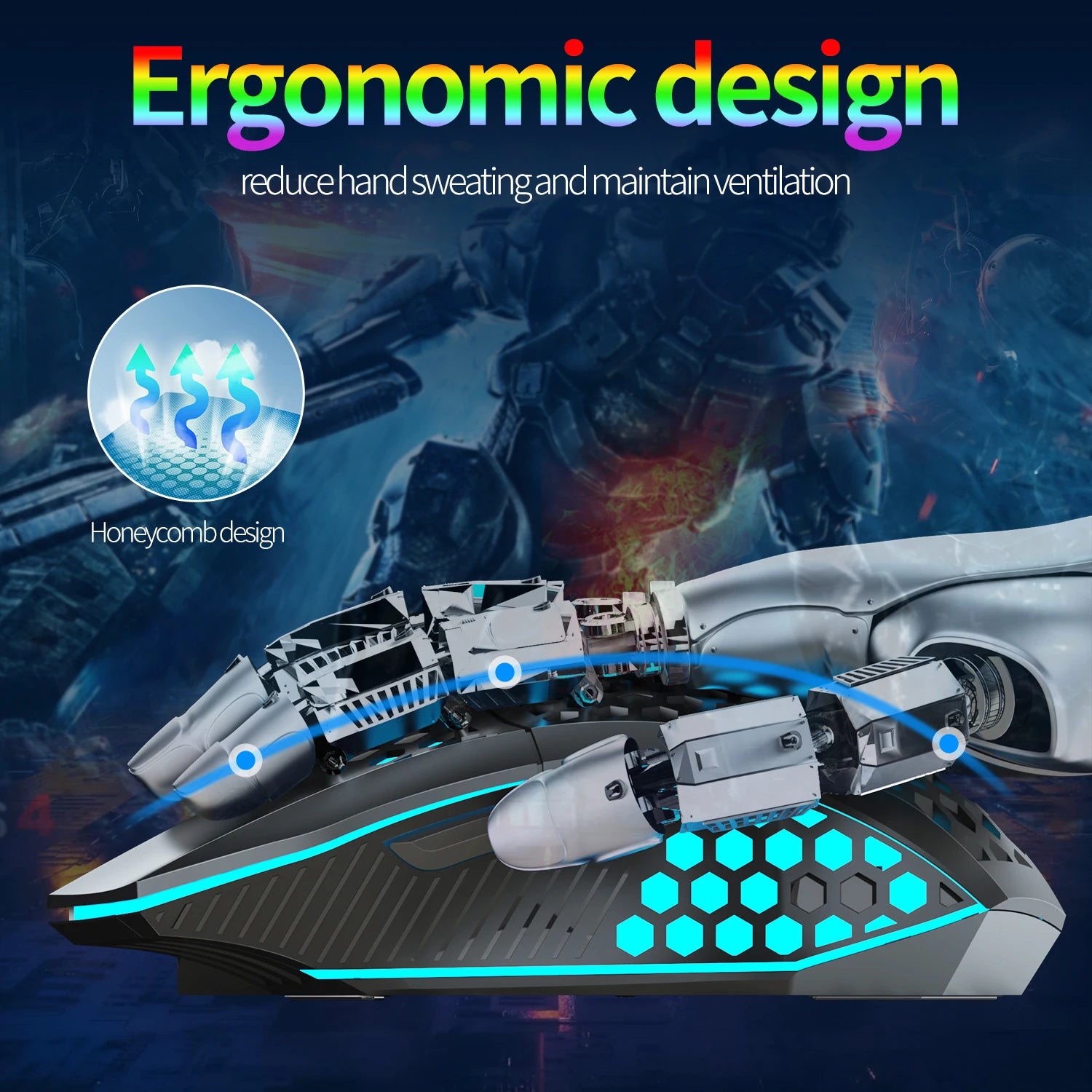 Ratón inalámbrico para juegos: diseño ergonómico con iluminación RGB, carga USB tipo C, carcasa de panal, diestro, precisión óptica