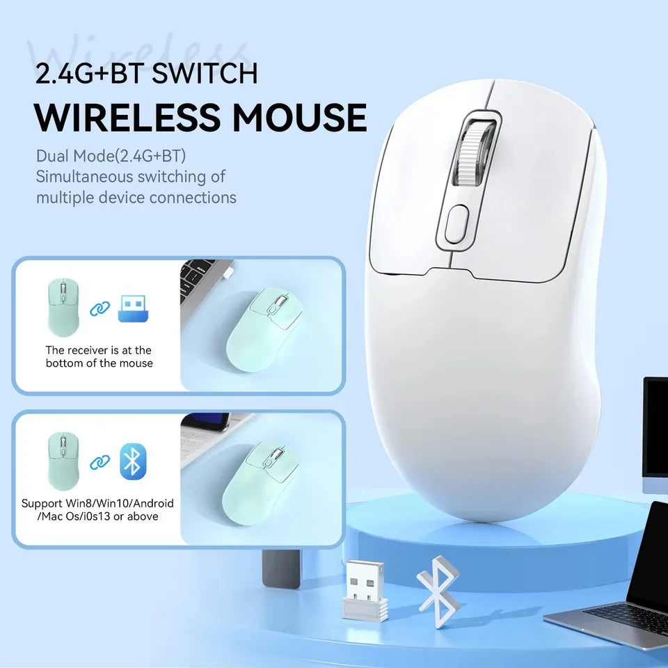 Ratón inalámbrico de 2,4G, Bluetooth 5,4, ratón ergonómico para juegos, ratón de 800-1200-1600 DPI, ratón de oficina recargable para PC y portátil