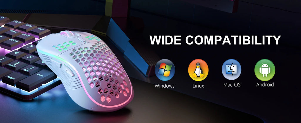Ratón inalámbrico 2,4G con retroiluminación RGB, 6 botones, 3 velocidades, DPI tipo C, recargable, ergonómico, diseño de panal, ratón para juegos