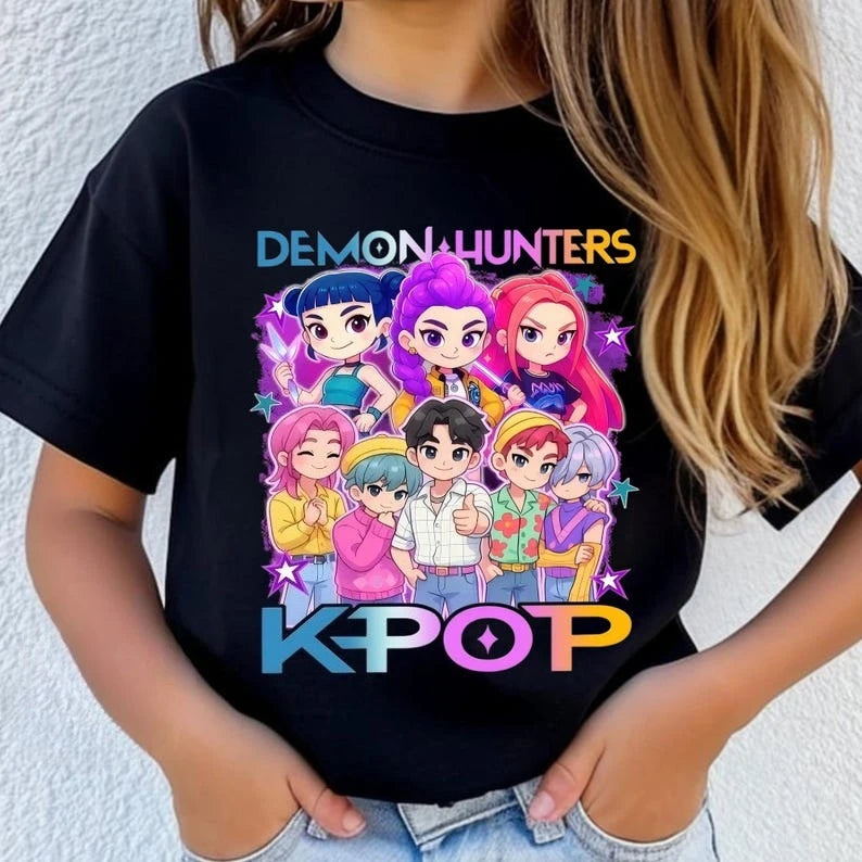 Camiseta con gráfico de la película K-pop Demon Hunters 2026, camiseta informal de algodón de alta calidad para niños, camisetas informales de estilo callejero para niños