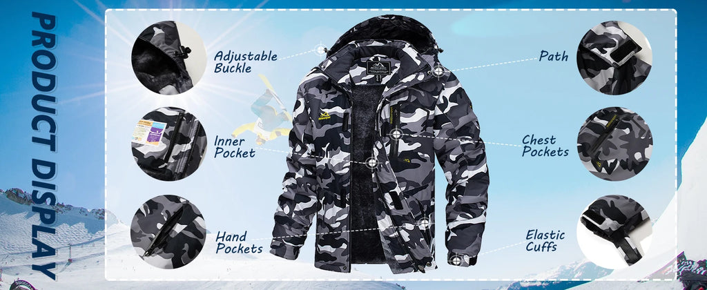 TACVASEN, chaquetas de montaña con forro polar, chaquetas de senderismo para hombre, abrigos con capucha extraíbles para exteriores, Parka de esquí y Snowboard, prendas de vestir de invierno