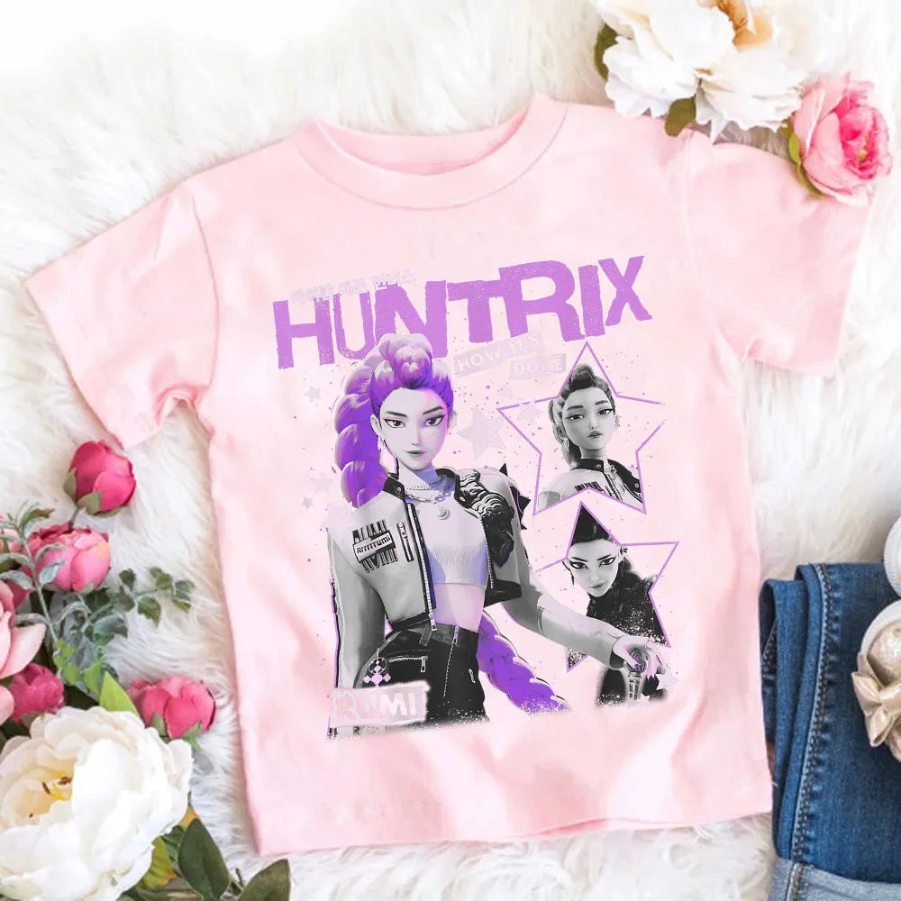 Camiseta de Algodón Suave para Niñas, Diseño de la Película 2026, Ropa Infantil, Regalos para Fans del K-Pop Demon Hunters, Ropa para Niños, Tops Casuales a la Moda