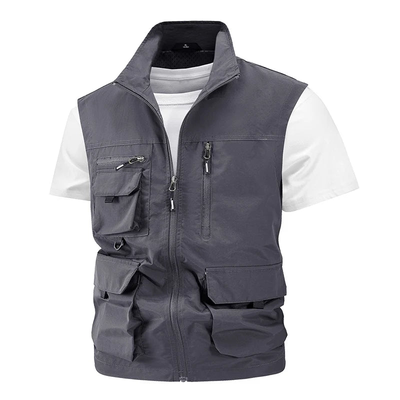 Chaqueta de caza para acampar, chaleco de trabajo para hombre, cortavientos táctico, talla grande, Golf, sin mangas, pesca, abrigo impermeable, chaleco de verano