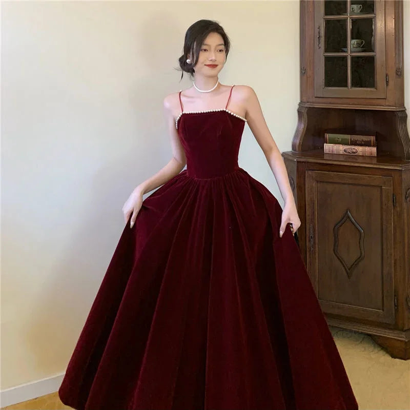 Vestido de terciopelo Hepburn para mujer, falda larga, ropa de fiesta