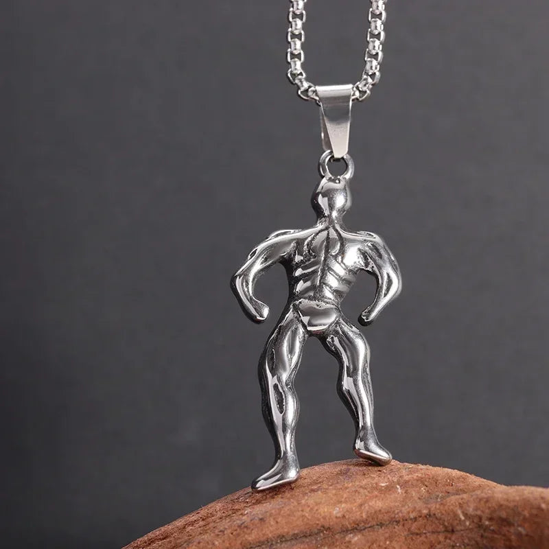 Colgante de mancuernas de levantamiento de pesas de acero inoxidable para hombre musculoso, collar de barra para culturismo, joyería deportiva para gimnasio para mujer