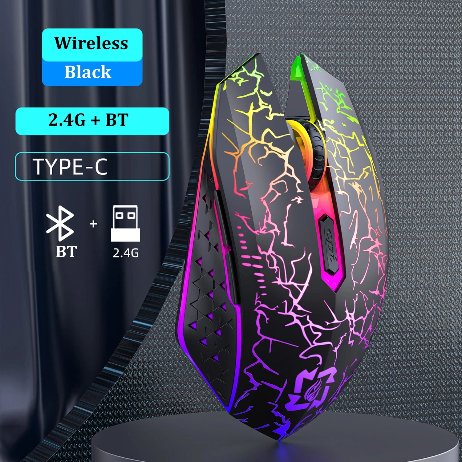 Ratón inalámbrico Bluetooth 5,2 RGB 2,4G, ratón para juegos de modo Dual, ratón silencioso de 6 botones para MacBook, tableta, ordenadores portátiles