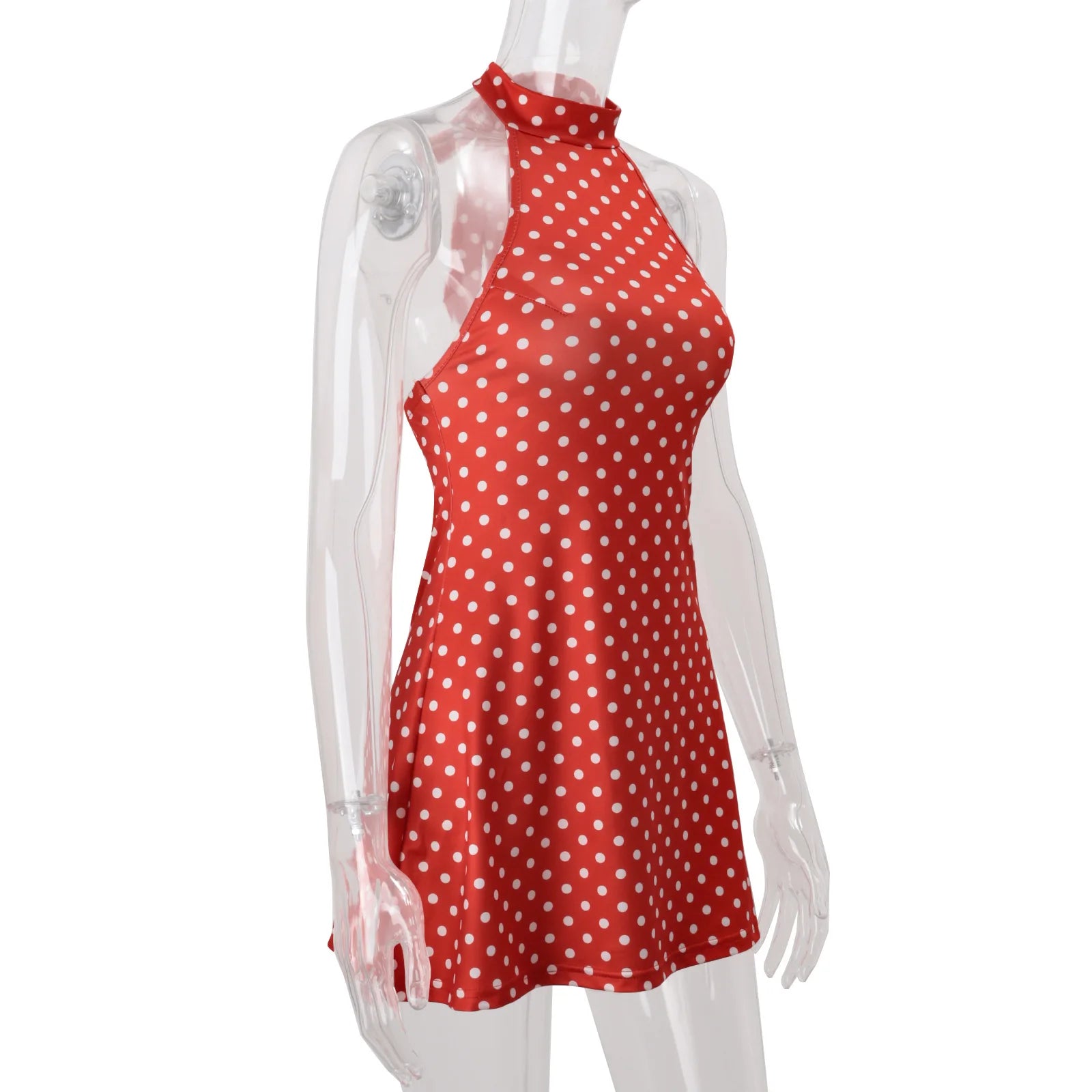 Elegante Vestido Mini de Puntos con Hombros Descubiertos para Mujer, Sin Mangas, Espalda Descubierta, Cintura Alta, Estilo Y2K, Moda de Verano, Vestido de Fiesta para Club