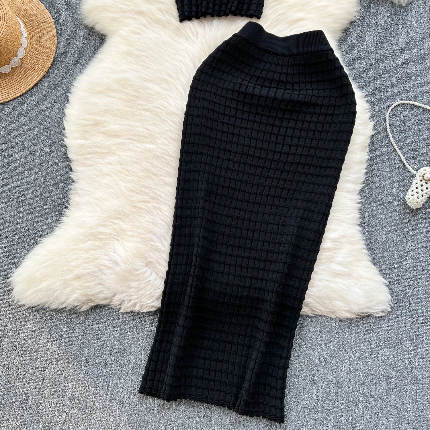 Conjunto de falda de moda de verano para mujer, camisetas sin mangas Sexy, cintura alta, Saya larga delgada, trajes de dos piezas, ropa de punto sólida