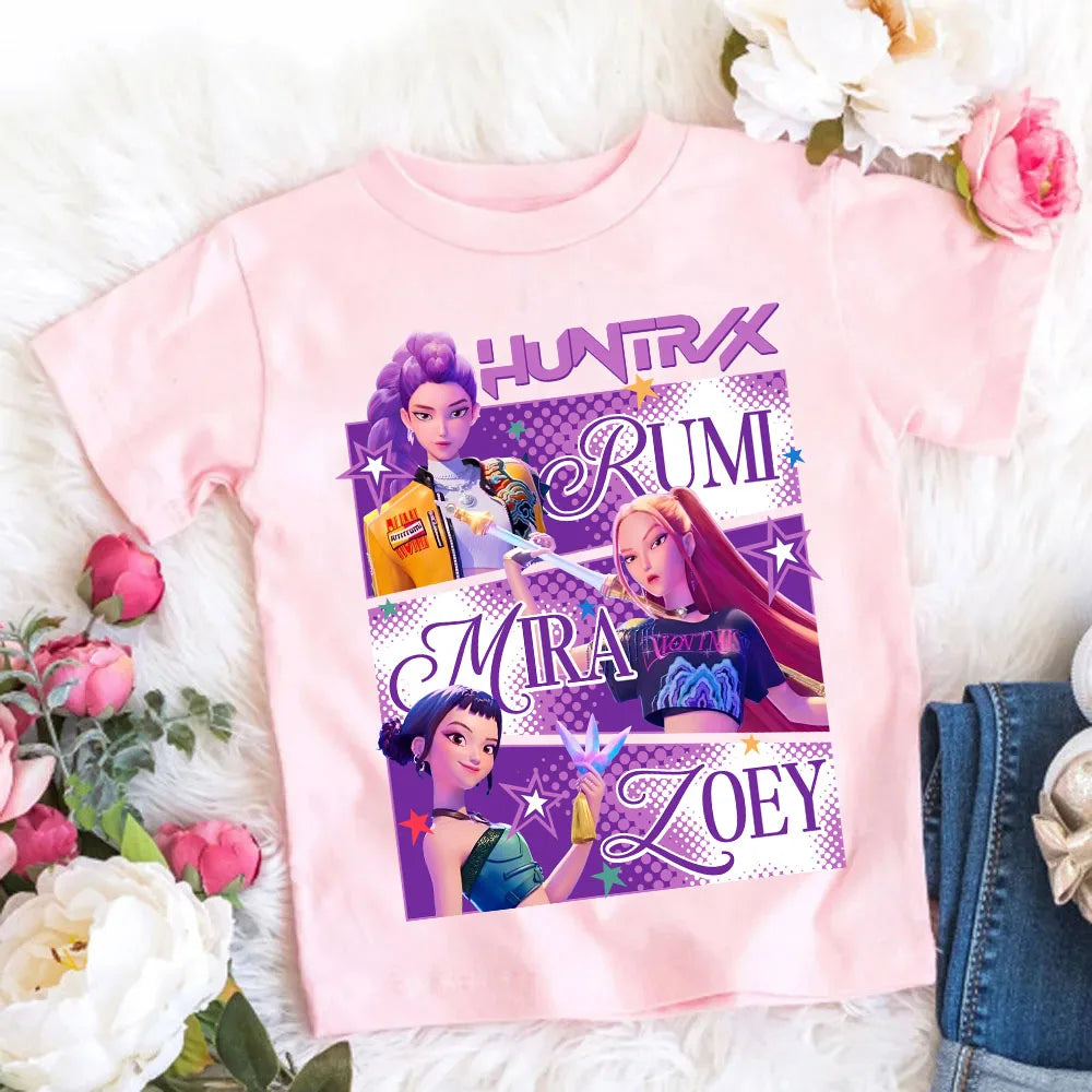 Camiseta de Algodón Suave para Niñas, Diseño de la Película 2026, Ropa Infantil, Regalos para Fans del K-Pop Demon Hunters, Ropa para Niños, Tops Casuales a la Moda