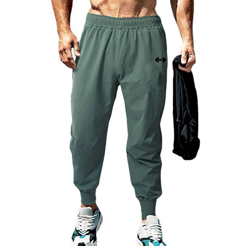 Pantalones deportivos de culturismo para hombre, pantalón de entrenamiento informal, cintura elástica, ultrafino, secado rápido, cintura alta, largo, suelto