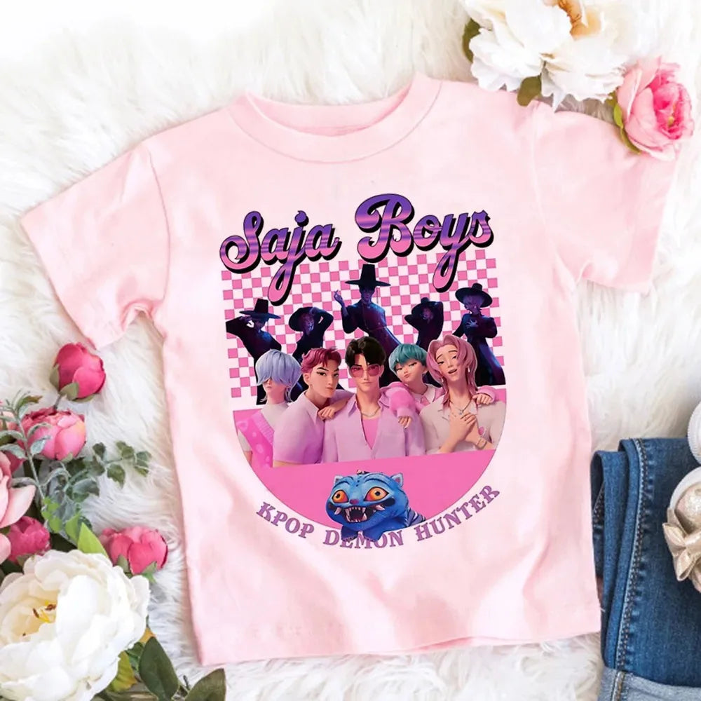 Camiseta de Algodón Suave para Niñas, Diseño de la Película 2026, Ropa Infantil, Regalos para Fans del K-Pop Demon Hunters, Ropa para Niños, Tops Casuales a la Moda