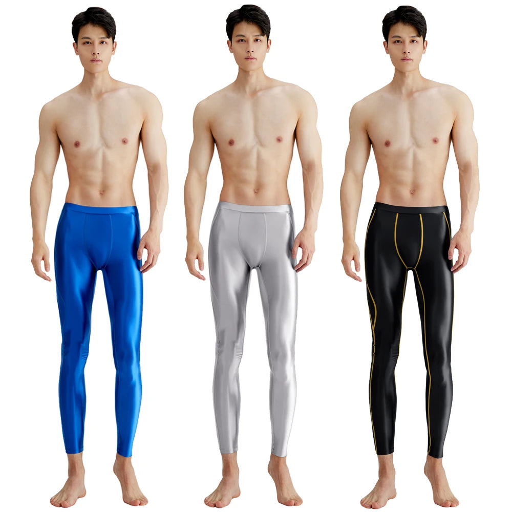 AMORESY-mallas deportivas de satén para hombre, pantalones elásticos de cintura alta, transpirables, de secado rápido, para correr y Yoga