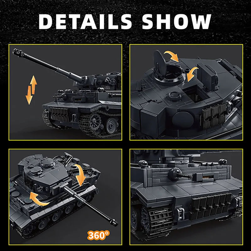 WW2 militar 1/28 escala Franz Staudegger Tiger tanque pesado conjunto de bloques de construcción guerra mundo 2 tanques de tigre modelo juguetes para niños regalos
