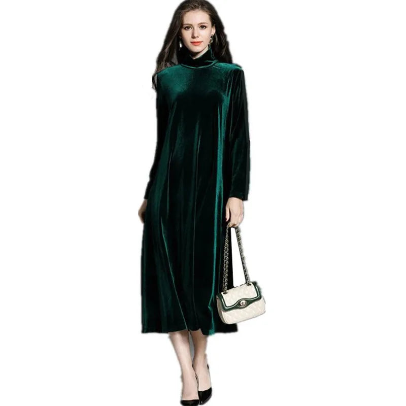 Vestido de terciopelo de invierno 2026 primavera manga larga cuello alto vestido elegante Casual Retro Vintage Vestidos de fiesta de terciopelo Vestidos