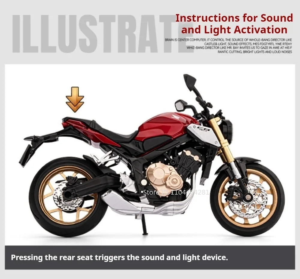 1:12 Honda CB650 CB400F juguetes de coches de aleación fundida modelos dirección de la rueda delantera de la motocicleta con vehículos ligeros de sonido coleccionar adornos