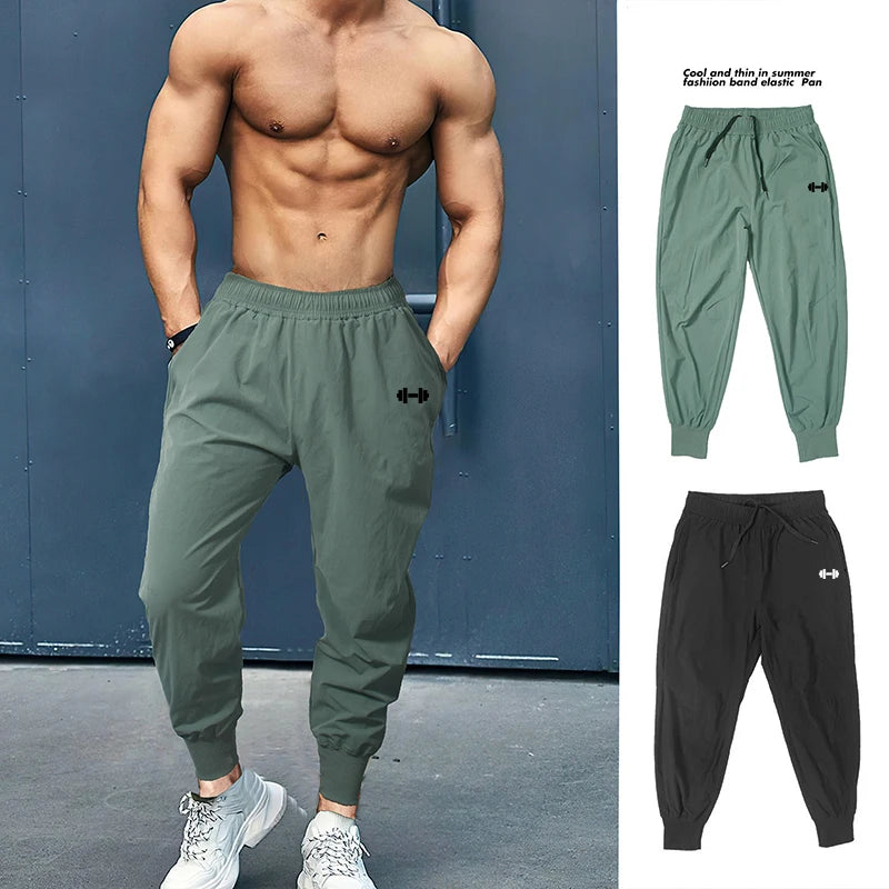 Pantalones deportivos de culturismo para hombre, pantalón de entrenamiento informal, cintura elástica, ultrafino, secado rápido, cintura alta, largo, suelto